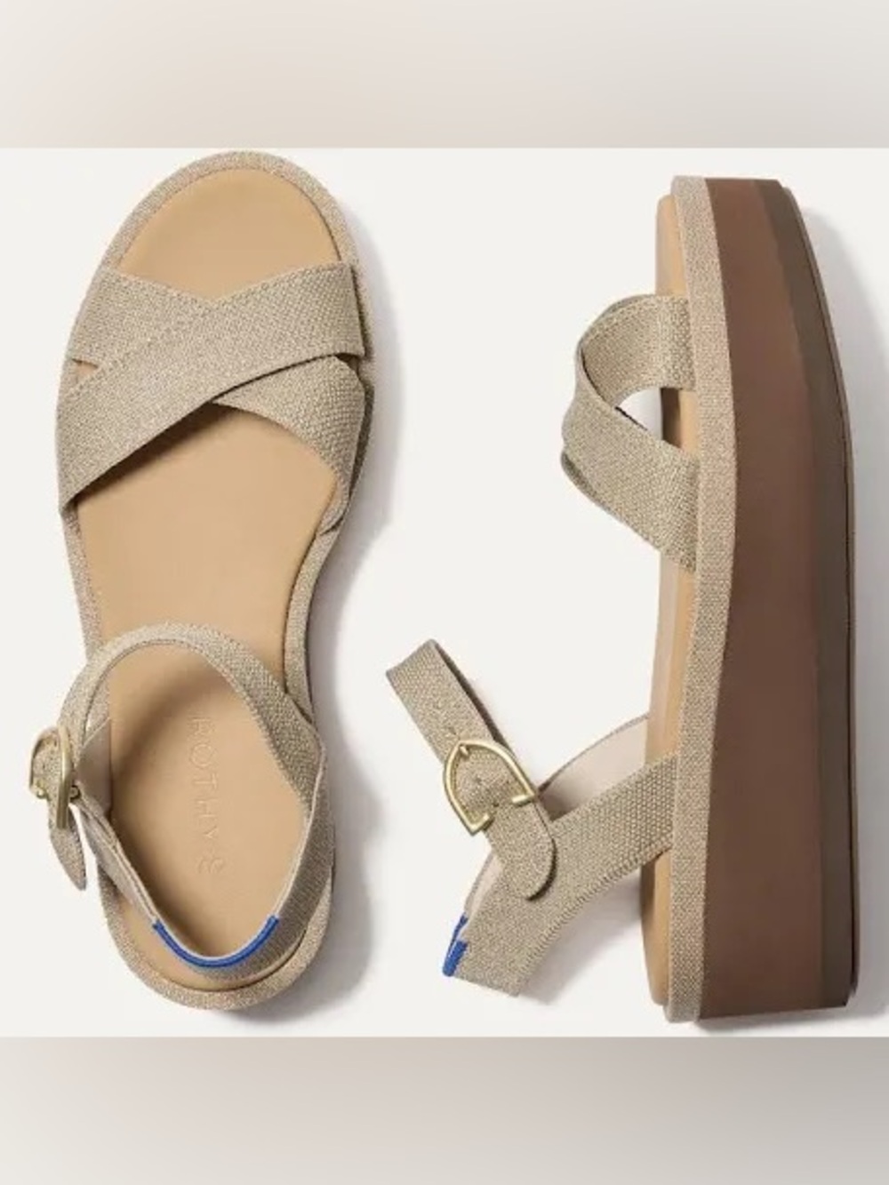 Rothy's Gold Metallic Cross-Strap Platform Sandals Sz 9.5⁠